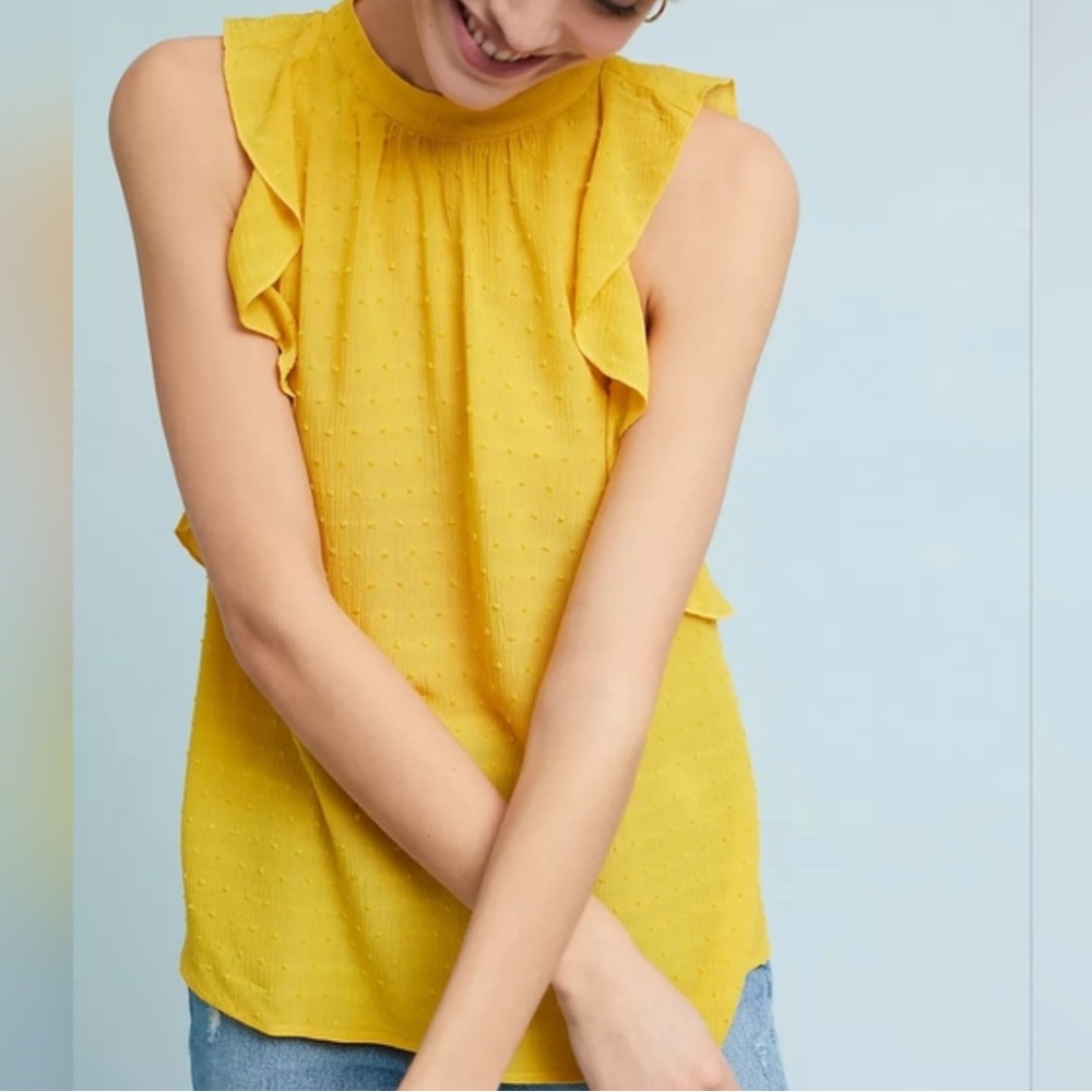 Anthropologie Maeve by Anthropologie Lola Ruffle Swiss Dot Tank Top - S